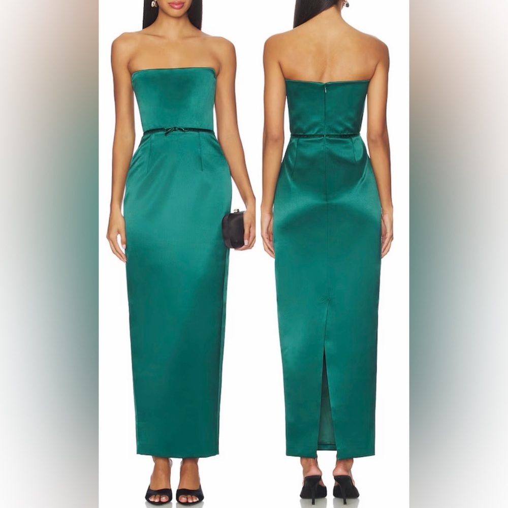 NEW SAU LEE Taylor Strapless Satin Emerald Green Gown Sz 2